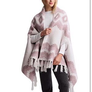 Anthropologie Pink and White Patterned Fringe Poncho Wrap